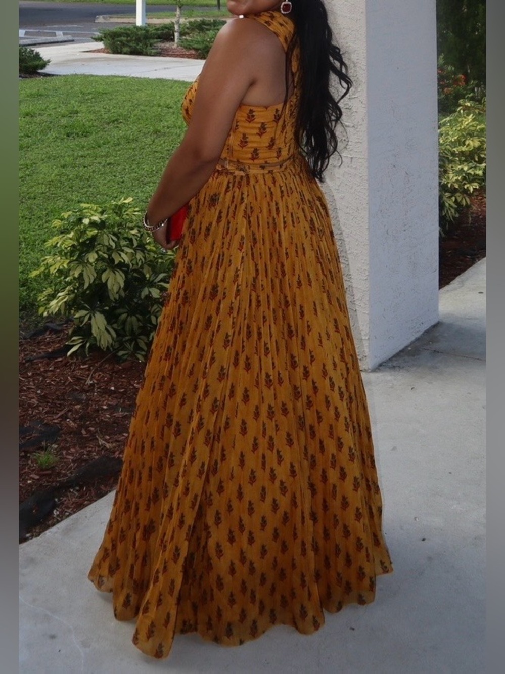Label Anushree Mustard Yellow Printed Lehenga